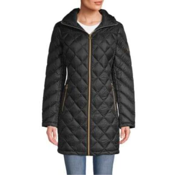 MICHAEL Michael Kors Packable Down Filled Quilted Long Line Coat Black Size M - Picture 1 of 15